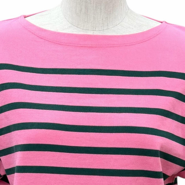 未使用品★LOUIS VUITTON ルイヴィトン 24AW LVレザーパッチ ボーダー コットン 半袖Ｔシャツ ピンク グリーン M イタリア製 正規品