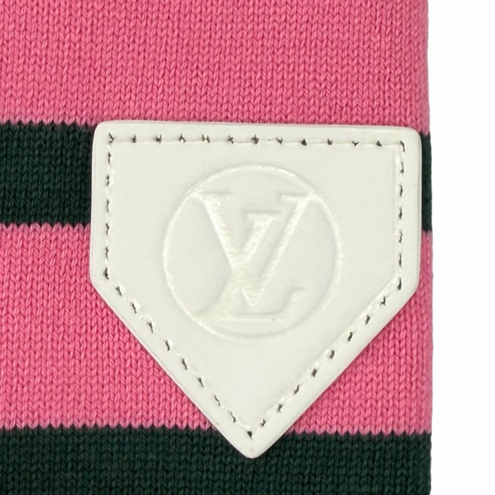 未使用品★LOUIS VUITTON ルイヴィトン 24AW LVレザーパッチ ボーダー コットン 半袖Ｔシャツ ピンク グリーン M イタリア製 正規品
