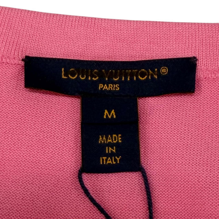 未使用品★LOUIS VUITTON ルイヴィトン 24AW LVレザーパッチ ボーダー コットン 半袖Ｔシャツ ピンク グリーン M イタリア製 正規品