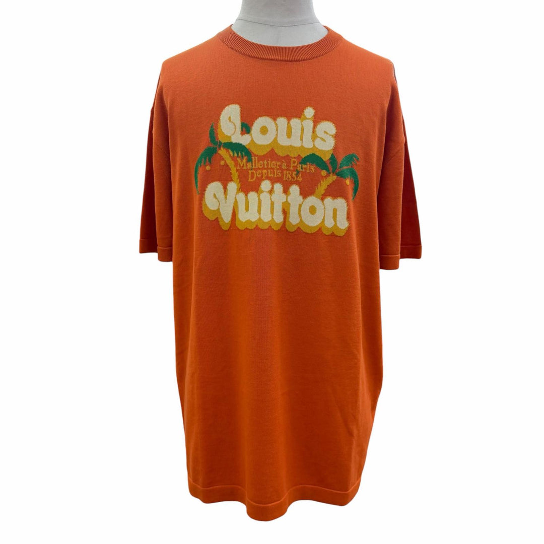 未使用品▼LOUIS VUITTON ルイヴィトン 24AW パームツリー インターシャ ショートスリーブ 半袖ニット オレンジ XL 伊製 正規品 メンズ