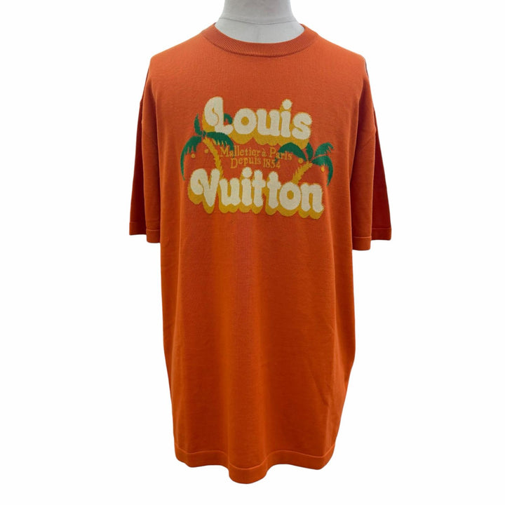 未使用品▼LOUIS VUITTON ルイヴィトン 24AW パームツリー インターシャ ショートスリーブ 半袖ニット オレンジ XL 伊製 正規品 メンズ