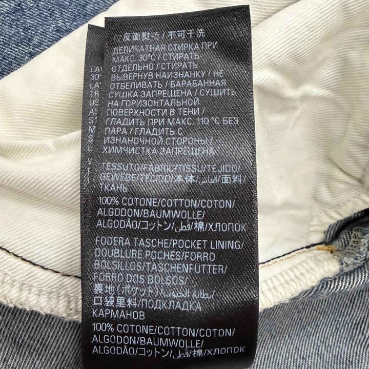 美品★BALENCIAGA バレンシアガ 2023年製 745094 コットン100％ ダメージ加工 ロゴ総柄 ボタンフライ デニムパンツ 28 正規品 メンズ可