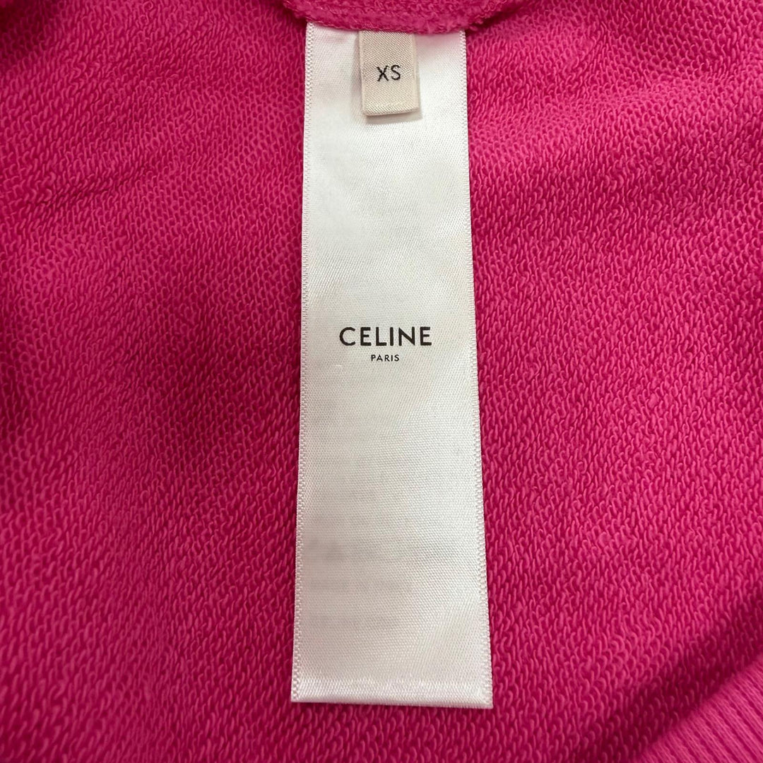 極美品▼CELINE セリーヌ 2Y795670Q コットン100% パームツリー スタッズ フーデッド プルオーバー パーカー ピンク XS 正規品 メンズ