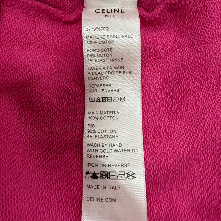 極美品▼CELINE セリーヌ 2Y795670Q コットン100% パームツリー スタッズ フーデッド プルオーバー パーカー ピンク XS 正規品 メンズ
