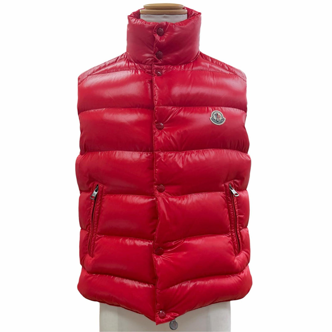 美品▼MONCLER モンクレール C20914335005 TIB ロゴワッペン付き ダブルジップアップ ジレ ダウンベスト レッド 1 正規品 メンズ