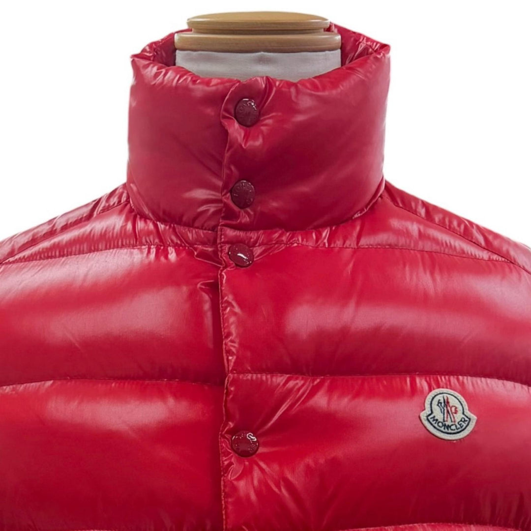 美品▼MONCLER モンクレール C20914335005 TIB ロゴワッペン付き ダブルジップアップ ジレ ダウンベスト レッド 1 正規品 メンズ