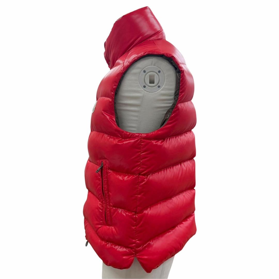 美品▼MONCLER モンクレール C20914335005 TIB ロゴワッペン付き ダブルジップアップ ジレ ダウンベスト レッド 1 正規品 メンズ