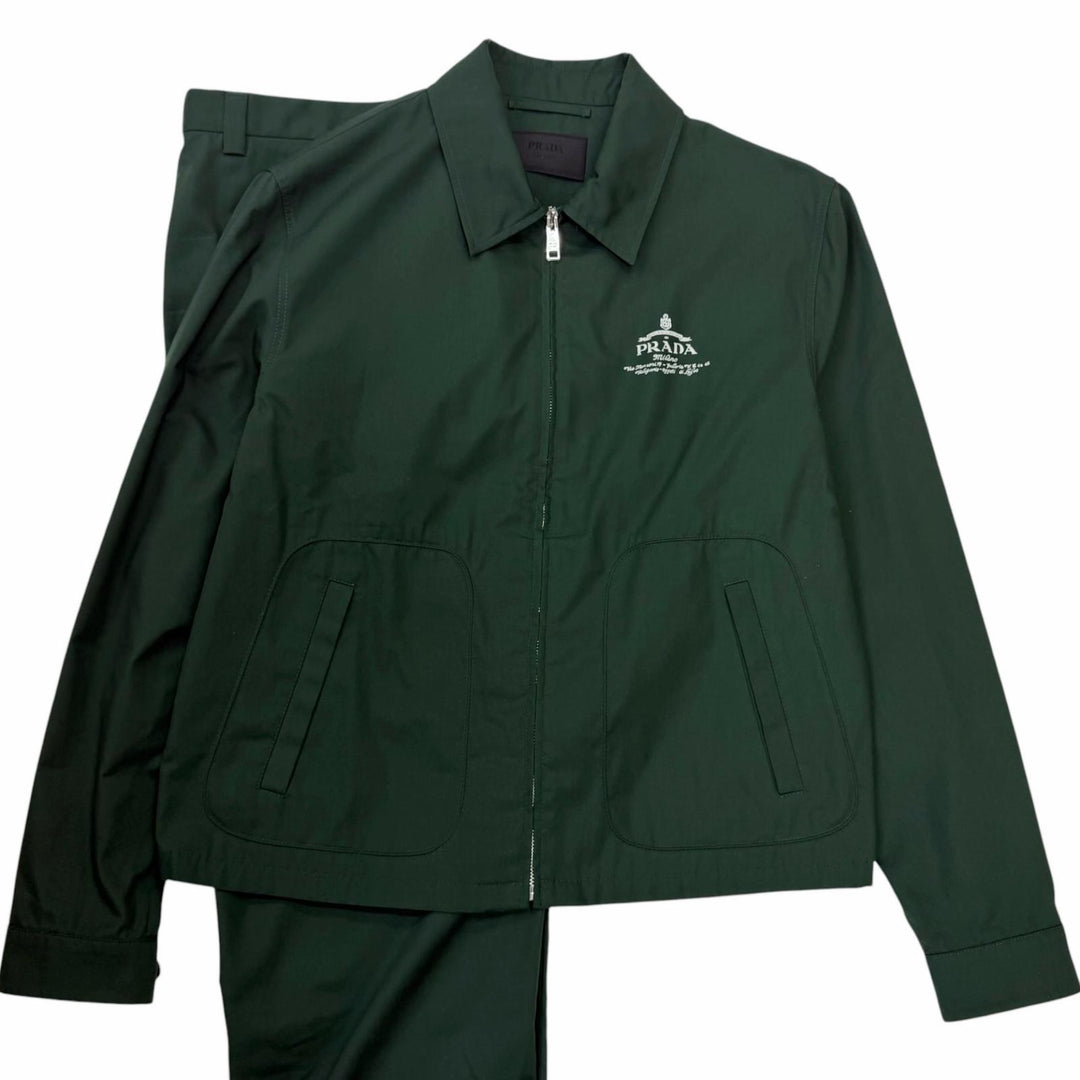 美品□PRADA プラダ 2024年製 SGC629/SPH421 ブルゾンジャケット トラウザーズ セットアップ グリーン JK48/PT50 イタリア製 正規品