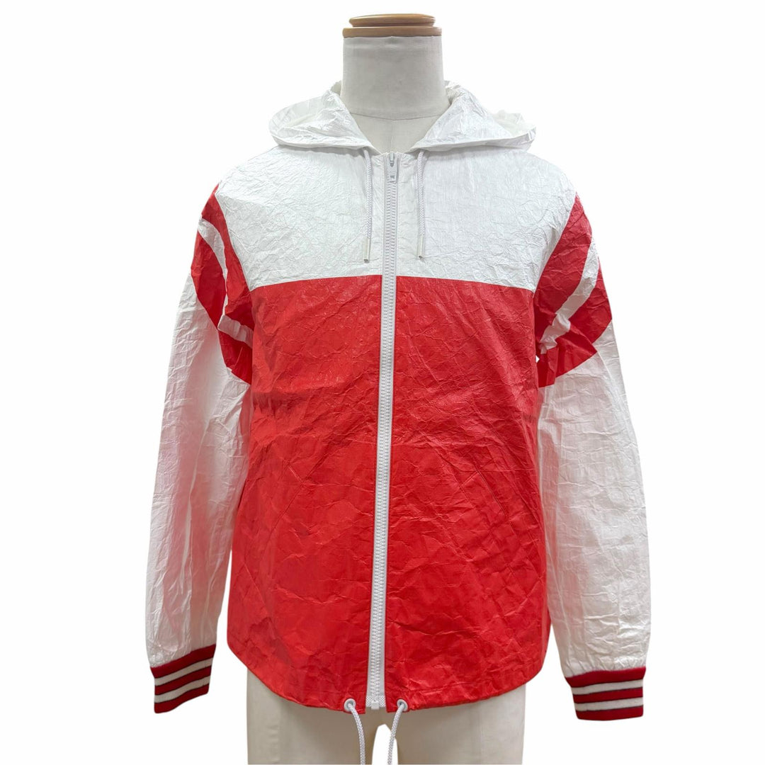 未使用品▼CELINE セリーヌ 2W546323Q バックロゴ シワ加工 フーデッド ペーパー ジップアップ ウィンドブレーカー パーカー 34 正規品