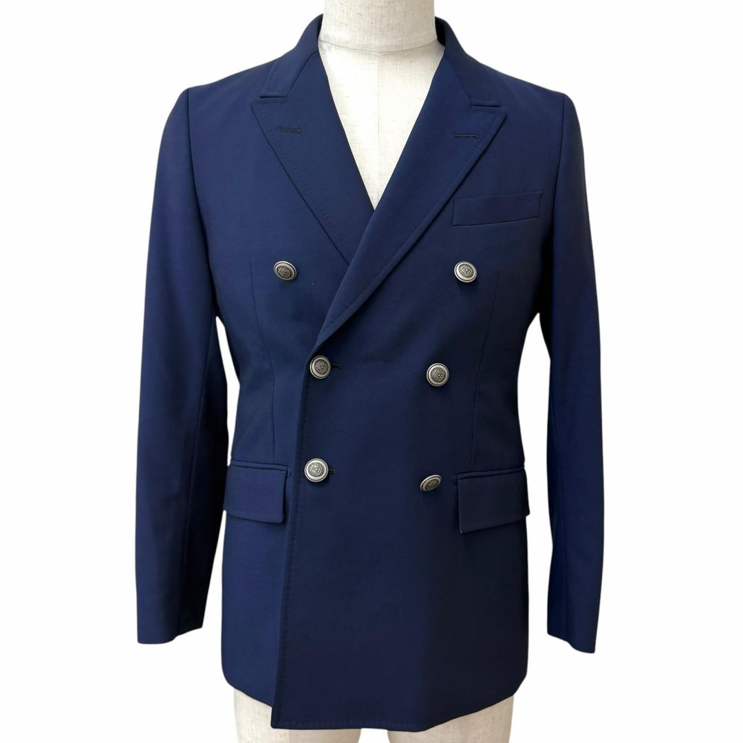 美品□BAYBROOK ベイブルック 8021-2203 カノニコ BLUE BLUE ダブルブレスト テーラードジャケット ネイビー S 日本製 正規品 メンズ