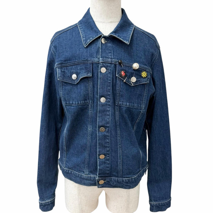 極美品□RAF SIMONS ラフシモンズ 201-720-10133 DENIM SLIM FIT JACKET ピンバッチ付 デニムジャケット インディゴブルー M イタリア製
