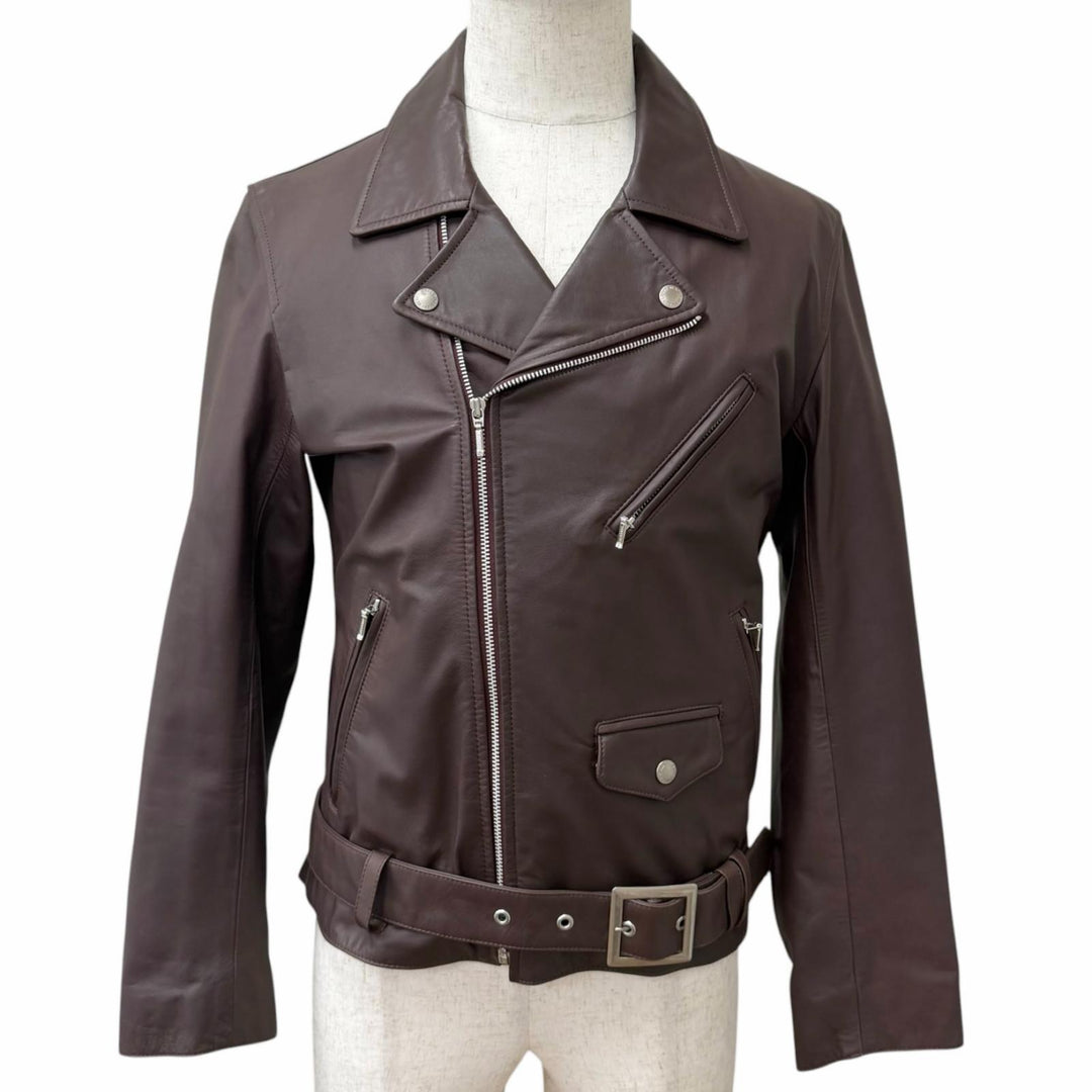 美品□BURBERRY BLACK LABEL バーバリーブラックレーベル BMP20-511-18 裏チェック柄 ダブルライダース レザージャケット M 正規品