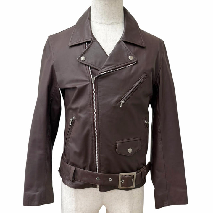 美品□BURBERRY BLACK LABEL バーバリーブラックレーベル BMP20-511-18 裏チェック柄 ダブルライダース レザージャケット M 正規品