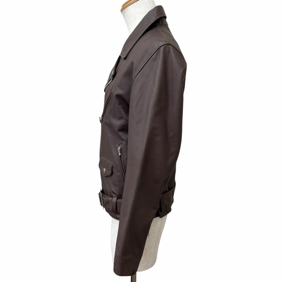 美品□BURBERRY BLACK LABEL バーバリーブラックレーベル BMP20-511-18 裏チェック柄 ダブルライダース レザージャケット M 正規品