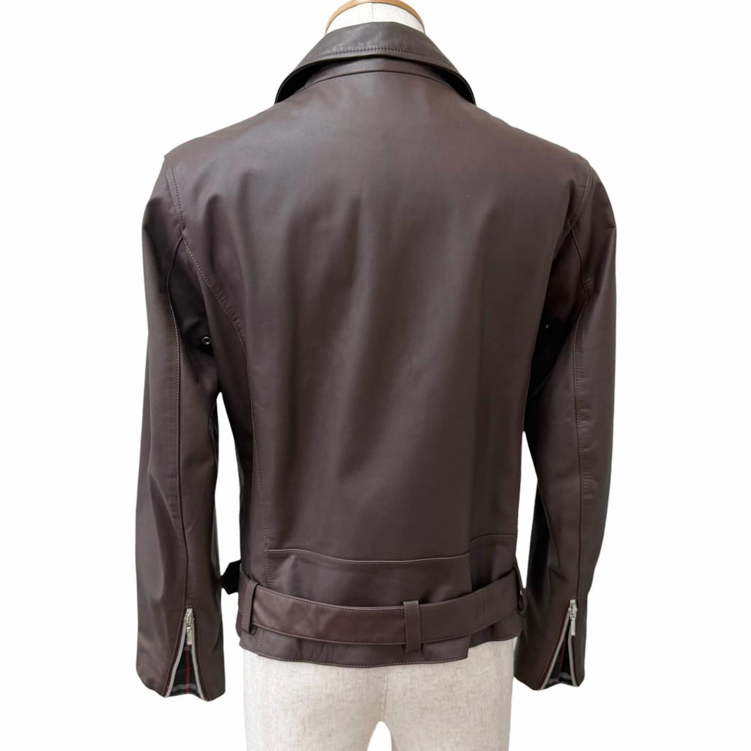 美品□BURBERRY BLACK LABEL バーバリーブラックレーベル BMP20-511-18 裏チェック柄 ダブルライダース レザージャケット M 正規品