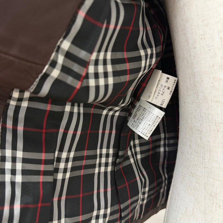 美品□BURBERRY BLACK LABEL バーバリーブラックレーベル BMP20-511-18 裏チェック柄 ダブルライダース レザージャケット M 正規品