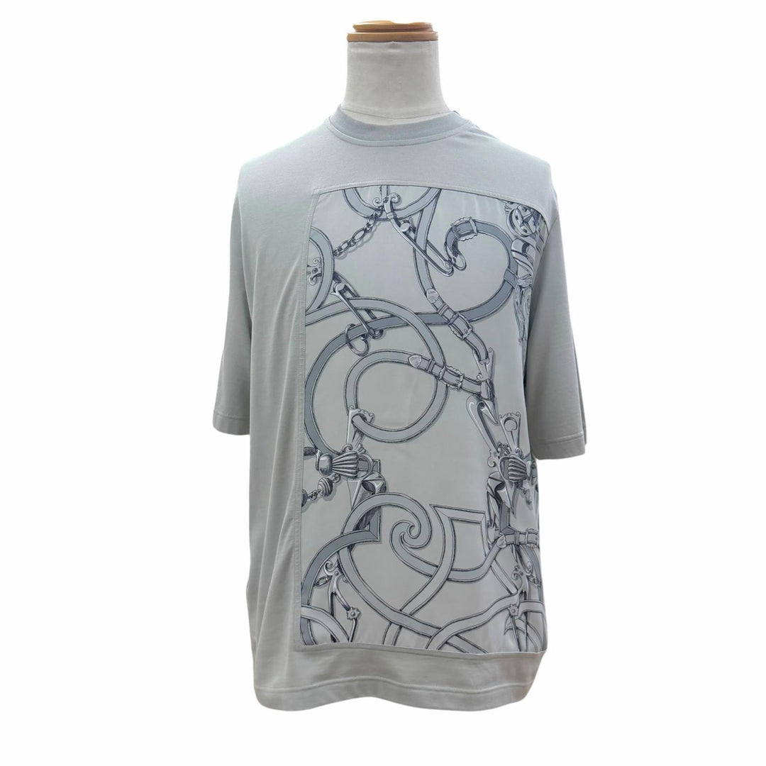 未使用品▼HERMES エルメス 25SS 557900HA L’Instruction du Roy シルク切替 クルーネック ショート 半袖Ｔシャツ グレー S 正規品 箱付