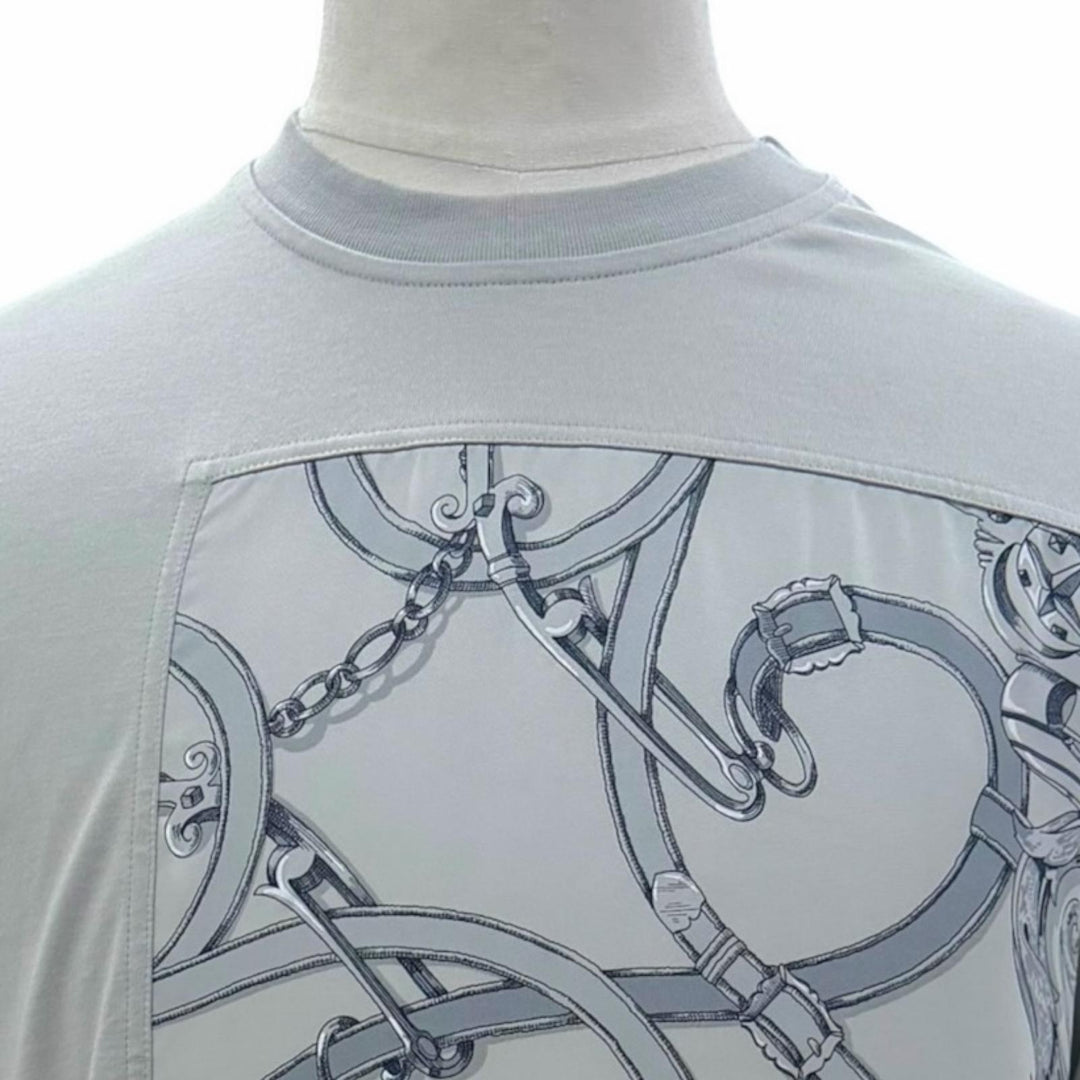 未使用品▼HERMES エルメス 25SS 557900HA L’Instruction du Roy シルク切替 クルーネック ショート 半袖Ｔシャツ グレー S 正規品 箱付