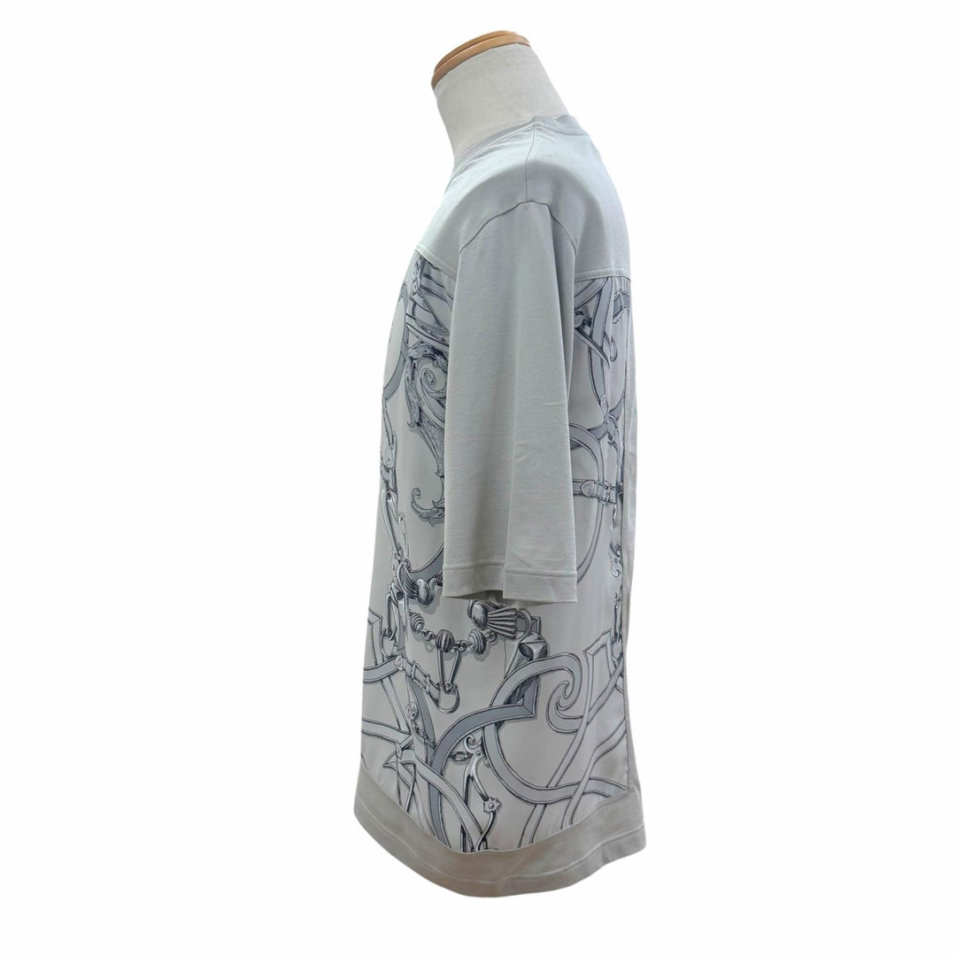 未使用品▼HERMES エルメス 25SS 557900HA L’Instruction du Roy シルク切替 クルーネック ショート 半袖Ｔシャツ グレー S 正規品 箱付