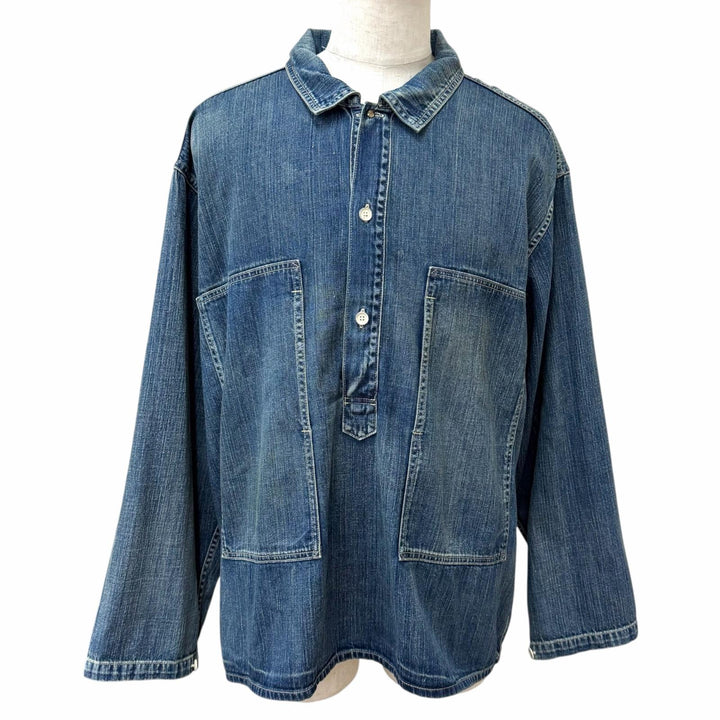 極美品□PORTER CLASSIC ポータークラシック INDIGO DENIMPULLOVER SHIRT プルオーバー 長袖 デニムシャツ ブルー 3 日本製 正規品