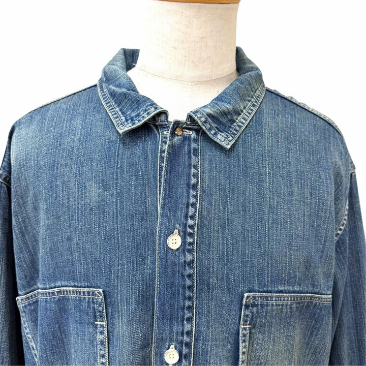 極美品□PORTER CLASSIC ポータークラシック INDIGO DENIMPULLOVER SHIRT プルオーバー 長袖 デニムシャツ ブルー 3 日本製 正規品