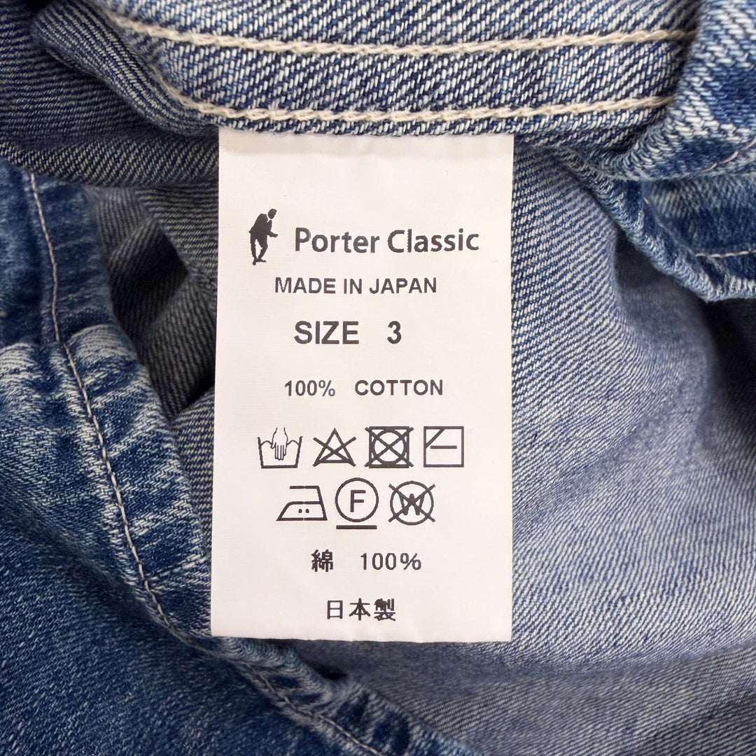 極美品□PORTER CLASSIC ポータークラシック INDIGO DENIMPULLOVER SHIRT プルオーバー 長袖 デニムシャツ ブルー 3 日本製 正規品