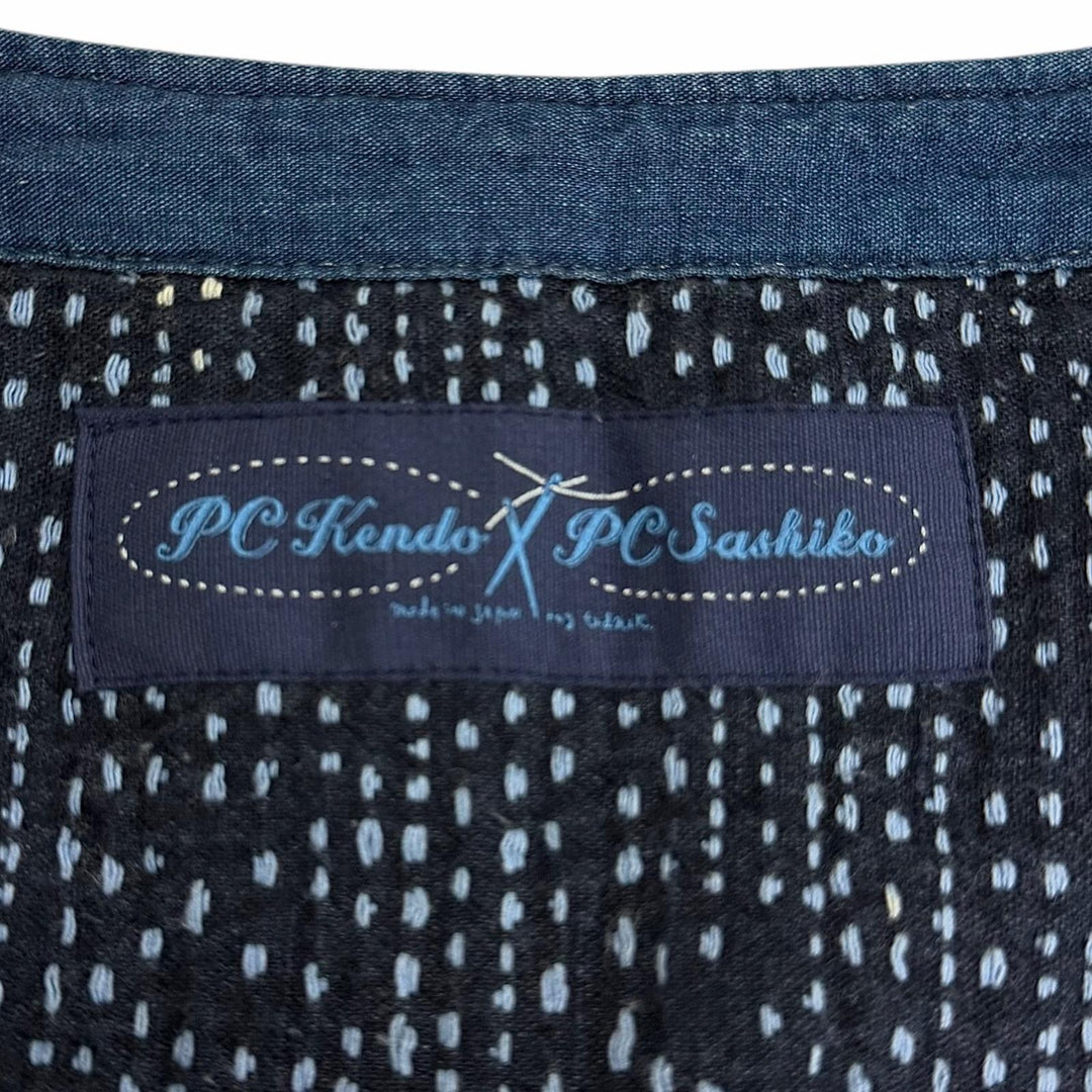 極美品□PORTER CLASSIC ポータークラシック SASHIKO ZIP UP VEST コットン100% 刺し子 ベスト ジレ ブルー 3 日本製 正規品 メンズ