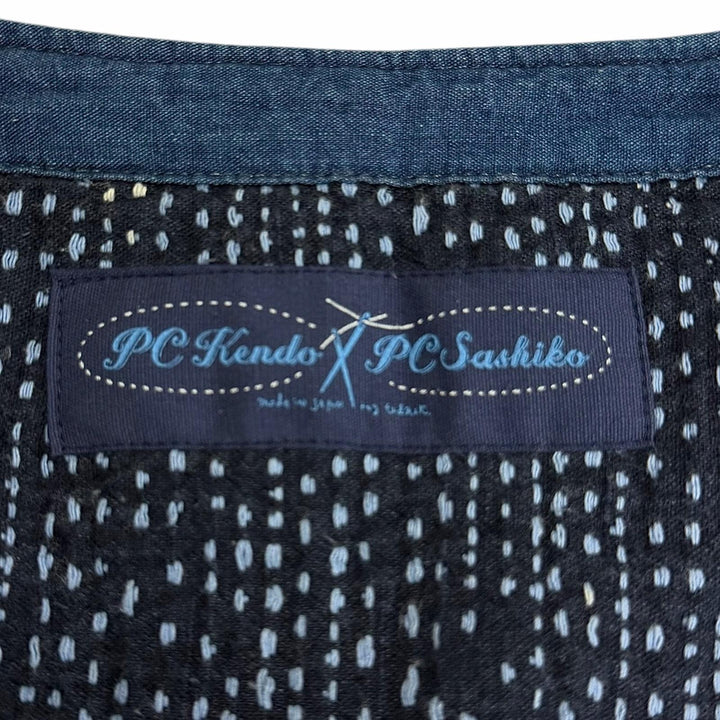 極美品□PORTER CLASSIC ポータークラシック SASHIKO ZIP UP VEST コットン100% 刺し子 ベスト ジレ ブルー 3 日本製 正規品 メンズ