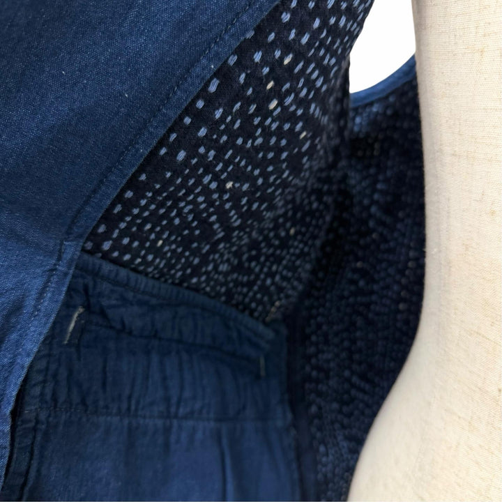 極美品□PORTER CLASSIC ポータークラシック SASHIKO ZIP UP VEST コットン100% 刺し子 ベスト ジレ ブルー 3 日本製 正規品 メンズ