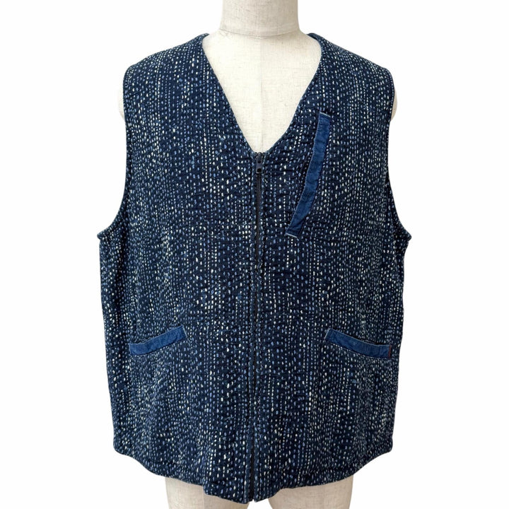 極美品□PORTER CLASSIC ポータークラシック SASHIKO ZIP UP VEST コットン100% 刺し子 ベスト ジレ ブルー 3 日本製 正規品 メンズ