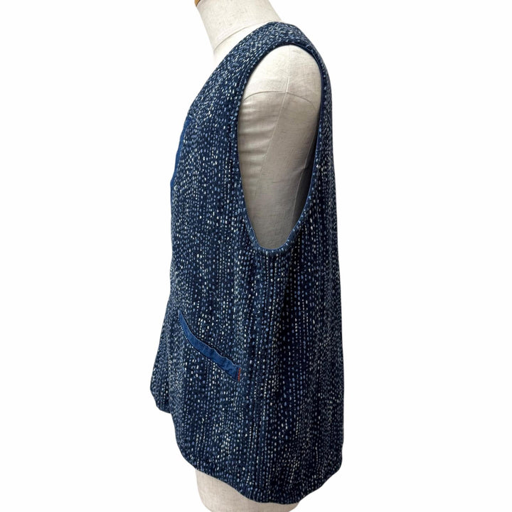 極美品□PORTER CLASSIC ポータークラシック SASHIKO ZIP UP VEST コットン100% 刺し子 ベスト ジレ ブルー 3 日本製 正規品 メンズ