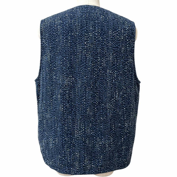 極美品□PORTER CLASSIC ポータークラシック SASHIKO ZIP UP VEST コットン100% 刺し子 ベスト ジレ ブルー 3 日本製 正規品 メンズ
