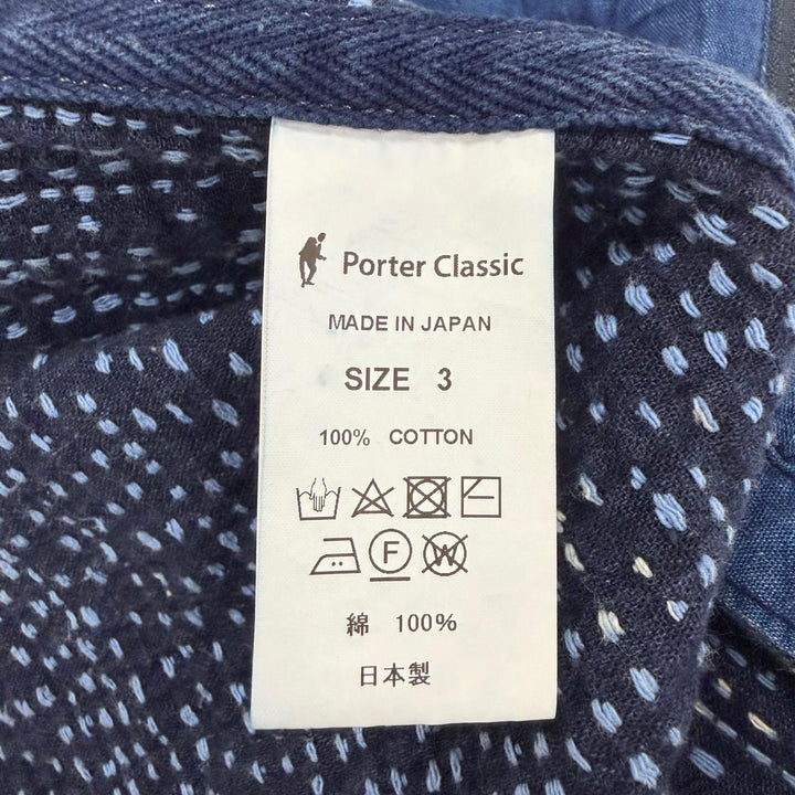 極美品□PORTER CLASSIC ポータークラシック SASHIKO ZIP UP VEST コットン100% 刺し子 ベスト ジレ ブルー 3 日本製 正規品 メンズ