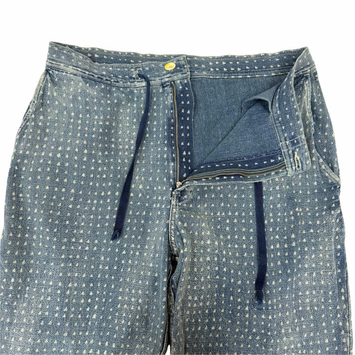極美品□PORTER CLASSIC ポータークラシック AFRICAN COTTON PANTS 総柄 コットンパンツ デニムパンツ インディゴブルー 4 日本製 正規品