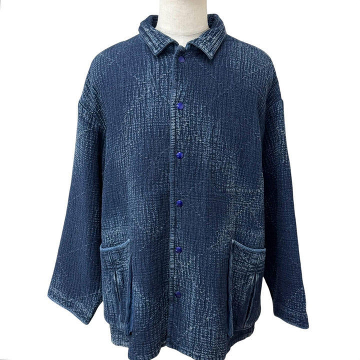 極美品□PORTER CLASSIC ポータークラシック SASHIKO SHIRT JACKET コットン100％ 刺し子 ジャケット インディゴブルー 3 日本製 正規品