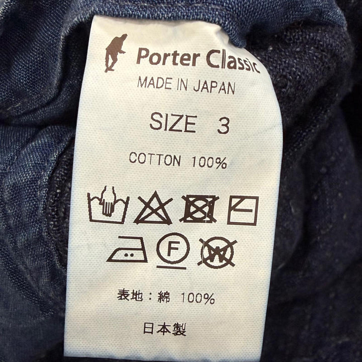 極美品□PORTER CLASSIC ポータークラシック SASHIKO SHIRT JACKET コットン100％ 刺し子 ジャケット インディゴブルー 3 日本製 正規品