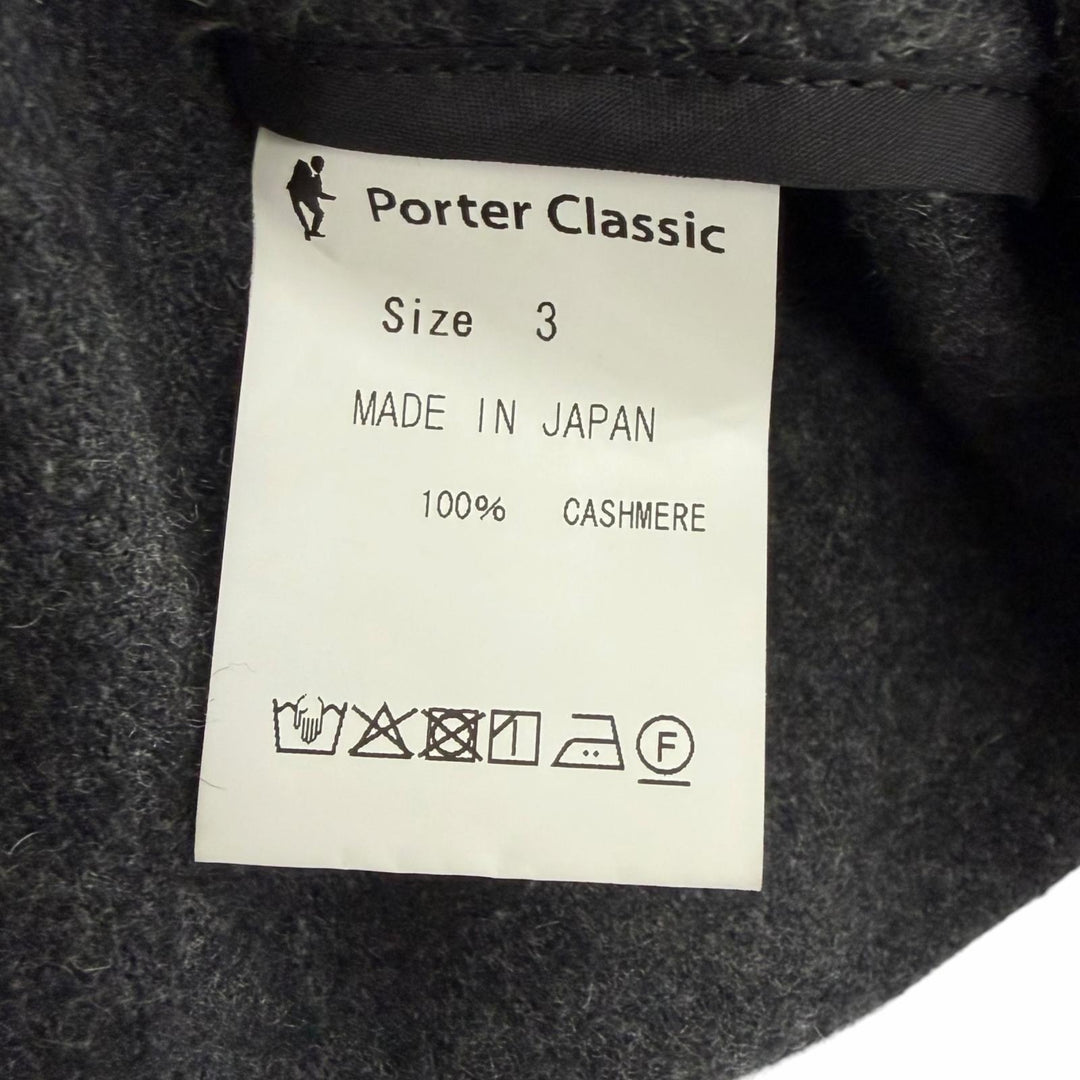 極美品□PORTER CLASSIC ポータークラシック カシミヤ100％ ベルテッド ロング ガウンコート チャコールグレー 3 日本製 正規品 メンズ