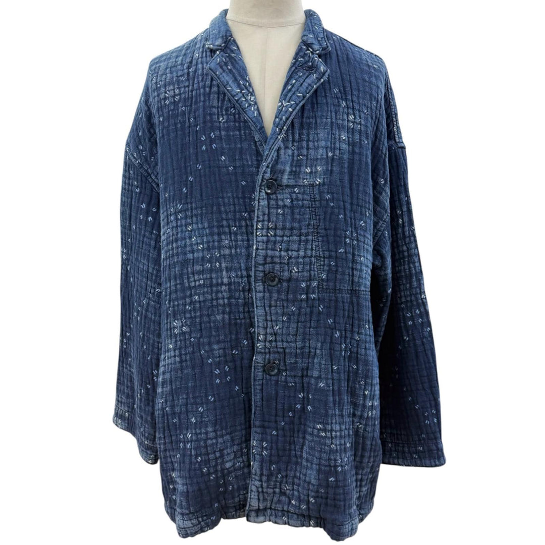 極美品▼PORTER CLASSIC ポータークラシック SASHIKO SHIRT JACKET コットン100% シャツジャケット ブルゾン ブルー 3 日本製 メンズ