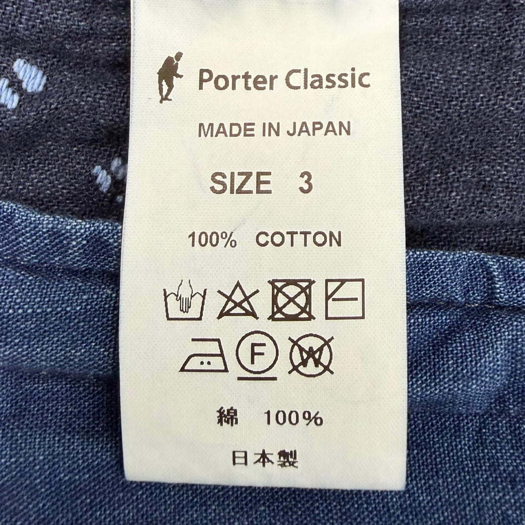 極美品▼PORTER CLASSIC ポータークラシック SASHIKO SHIRT JACKET コットン100% シャツジャケット ブルゾン ブルー 3 日本製 メンズ