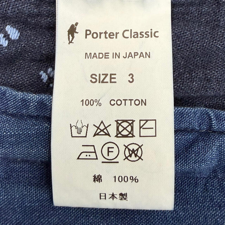 極美品▼PORTER CLASSIC ポータークラシック SASHIKO SHIRT JACKET コットン100% シャツジャケット ブルゾン ブルー 3 日本製 メンズ