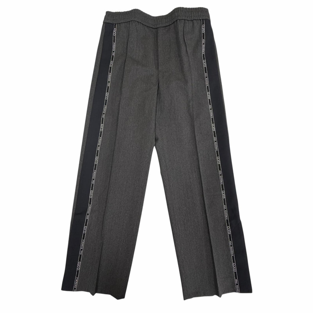 未使用品▼GUCCI グッチ 24AW 798623 ウール100% エンブロイダリー サイドロゴライン パンツ グレー IT 48 イタリア製 正規品 メンズ