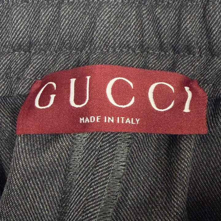 未使用品▼GUCCI グッチ 24AW 798623 ウール100% エンブロイダリー サイドロゴライン パンツ グレー IT 48 イタリア製 正規品 メンズ