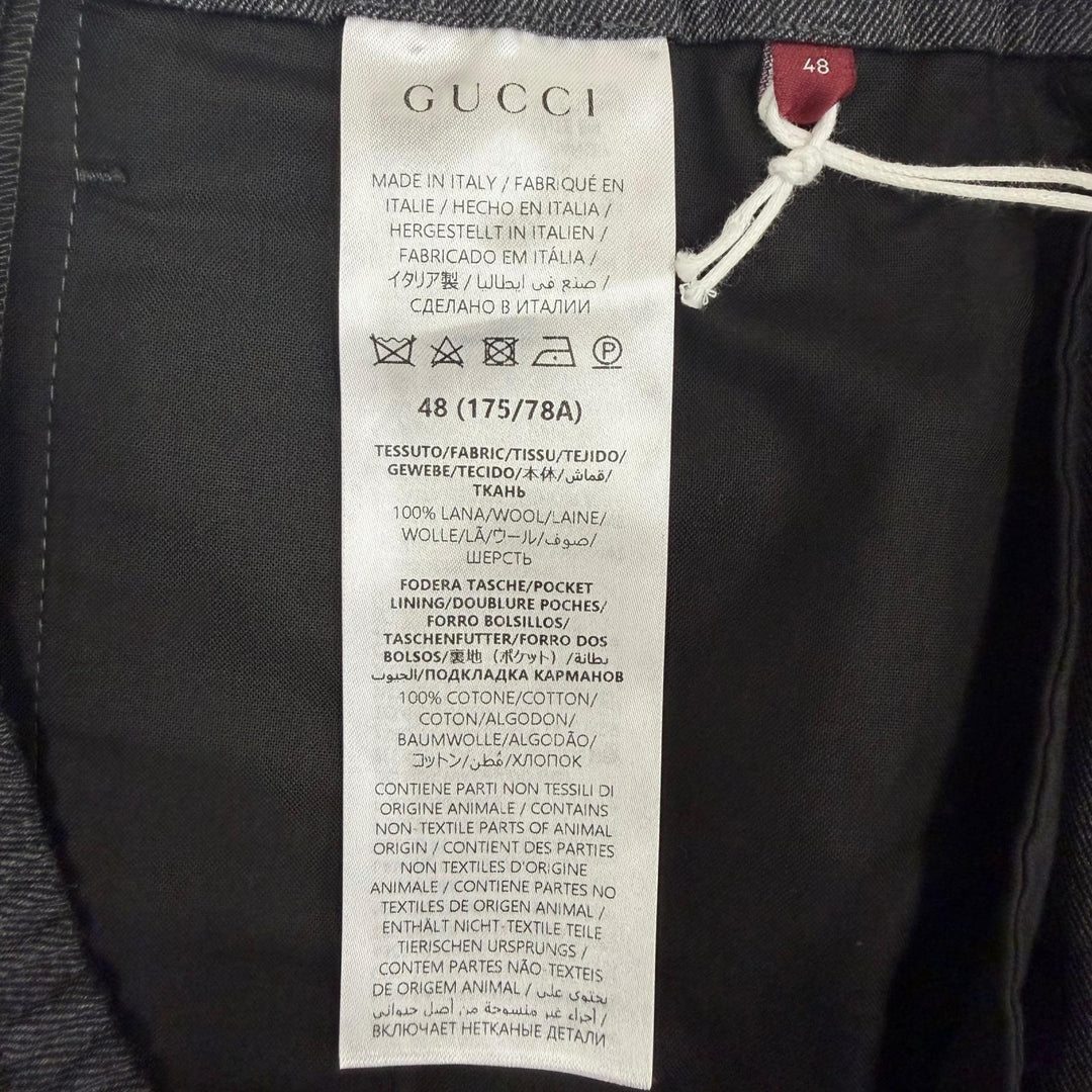 未使用品▼GUCCI グッチ 24AW 798623 ウール100% エンブロイダリー サイドロゴライン パンツ グレー IT 48 イタリア製 正規品 メンズ