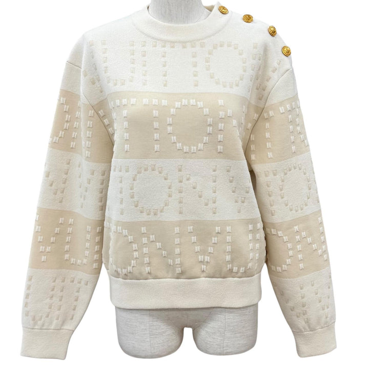 極美品★LOUIS VUITTON ルイヴィトン 23SS ウール混 LVボタン チャンキーストライプロゴ ニット ホワイト ベージュ XS イタリア製 正規品
