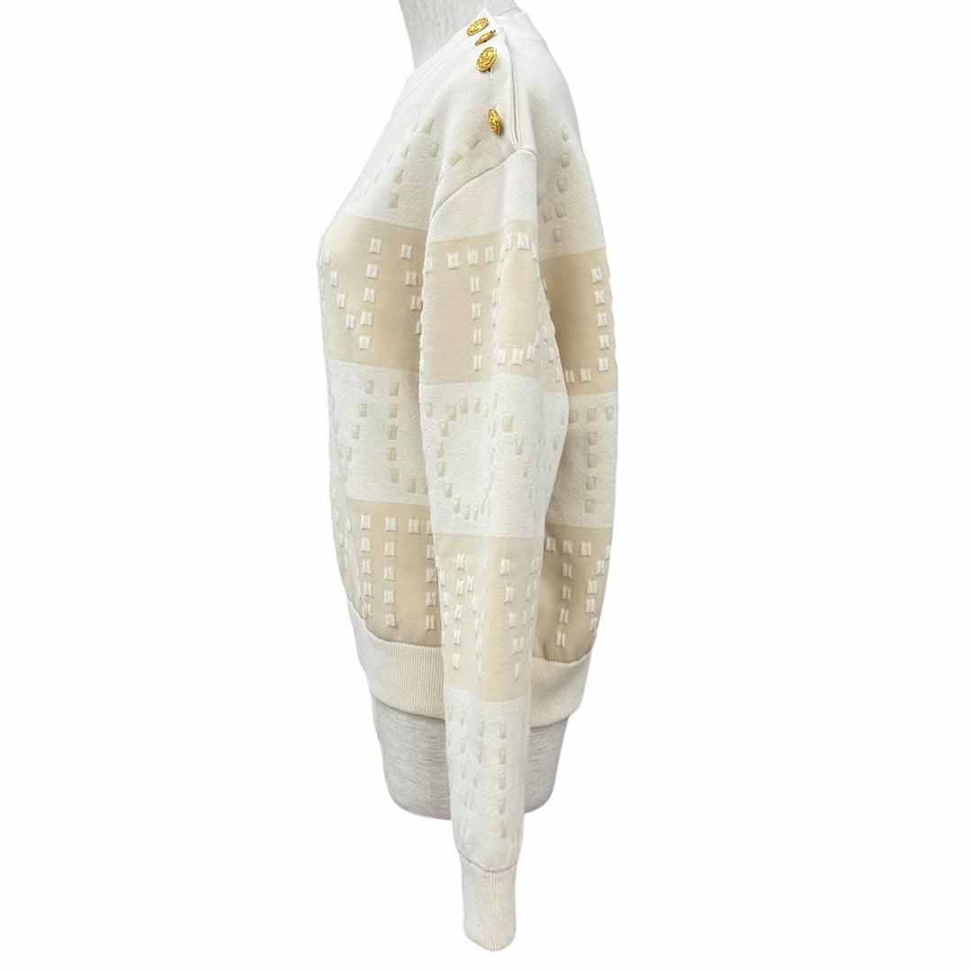 極美品★LOUIS VUITTON ルイヴィトン 23SS ウール混 LVボタン チャンキーストライプロゴ ニット ホワイト ベージュ XS イタリア製 正規品