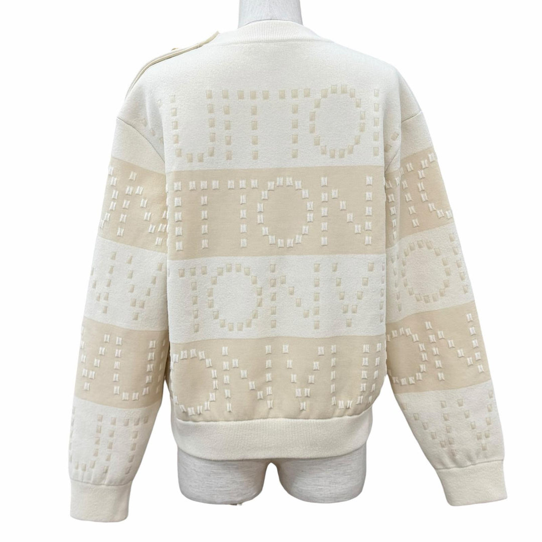 極美品★LOUIS VUITTON ルイヴィトン 23SS ウール混 LVボタン チャンキーストライプロゴ ニット ホワイト ベージュ XS イタリア製 正規品