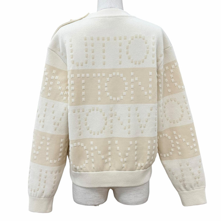 極美品★LOUIS VUITTON ルイヴィトン 23SS ウール混 LVボタン チャンキーストライプロゴ ニット ホワイト ベージュ XS イタリア製 正規品