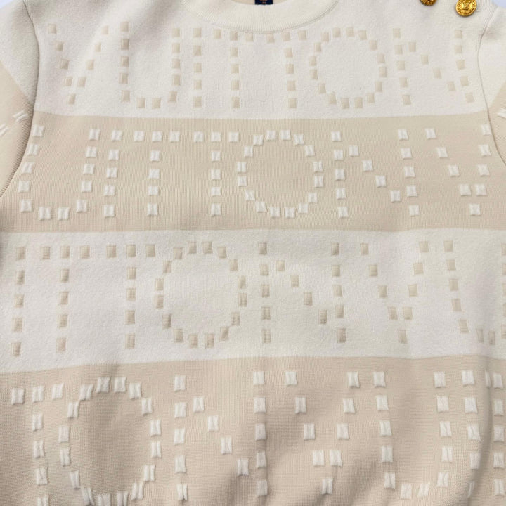 極美品★LOUIS VUITTON ルイヴィトン 23SS ウール混 LVボタン チャンキーストライプロゴ ニット ホワイト ベージュ XS イタリア製 正規品