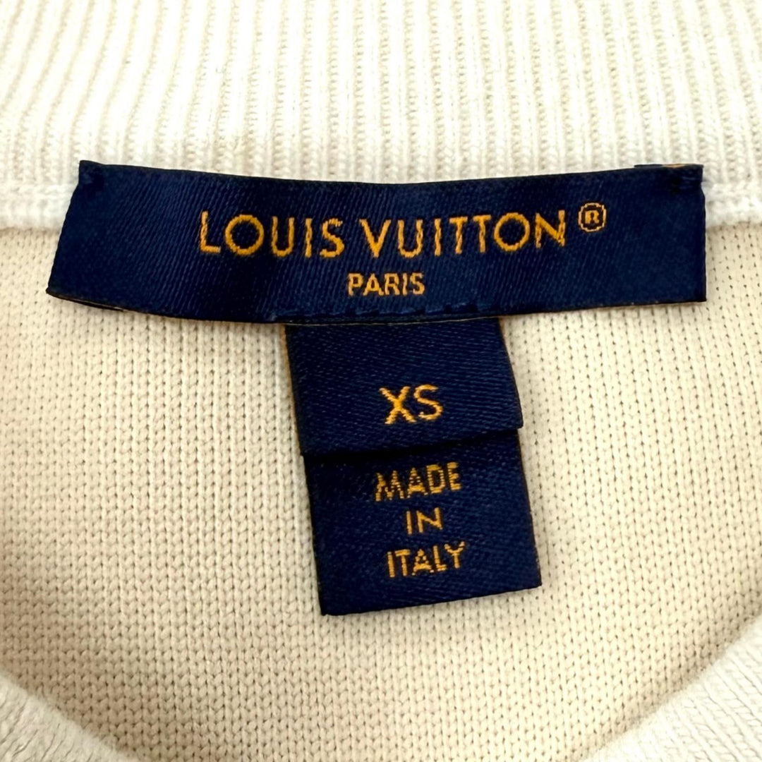 極美品★LOUIS VUITTON ルイヴィトン 23SS ウール混 LVボタン チャンキーストライプロゴ ニット ホワイト ベージュ XS イタリア製 正規品