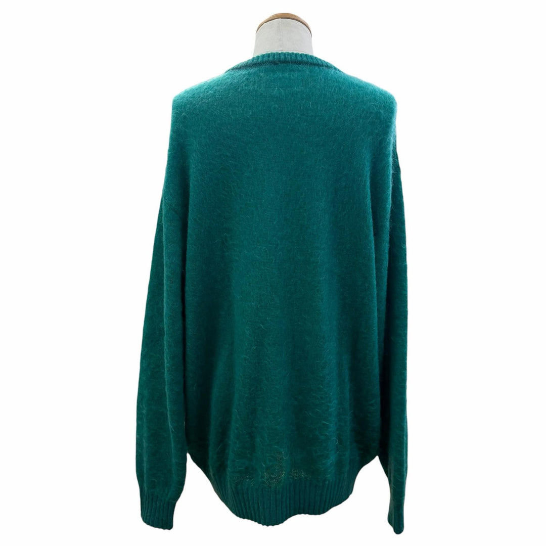 極美品▼WACKO MARIA ワコマリア ウール モヘア混 ロゴワッペン付き クルーネック ニットセーター グリーン XL 日本製 正規品 メンズ